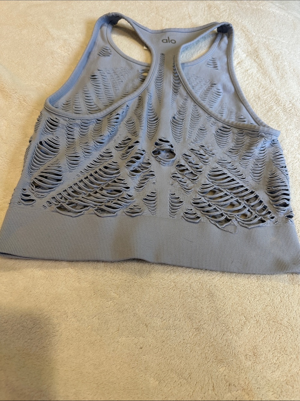 ALO-Light Blue Laser-Cut Racerback Crop Top size small ( read below - Picture 5 of 8